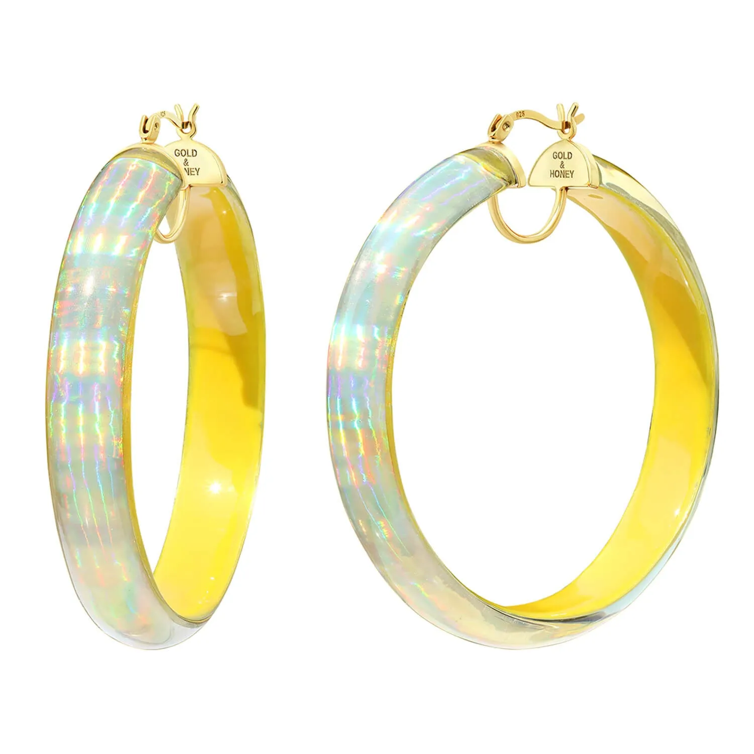 Large Rave Lucite Hoop Earrings in Yellow