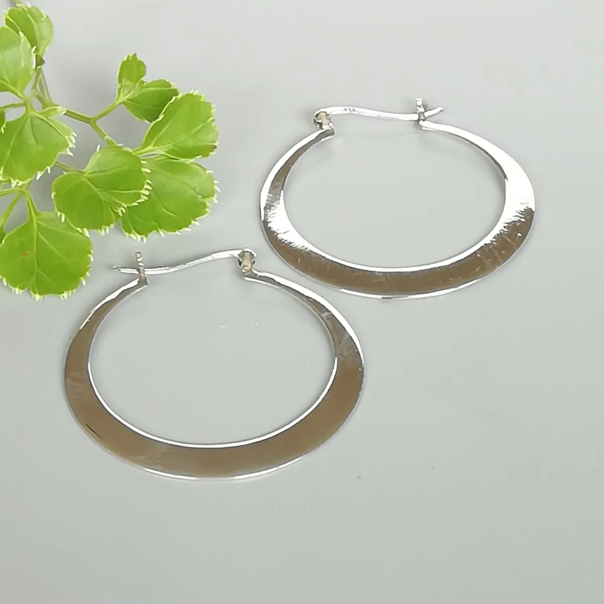 Large silver hoops | 40 mm silver hoop earrings | Flat hoops| Minimalist hoops | Silver ear hoops | E809