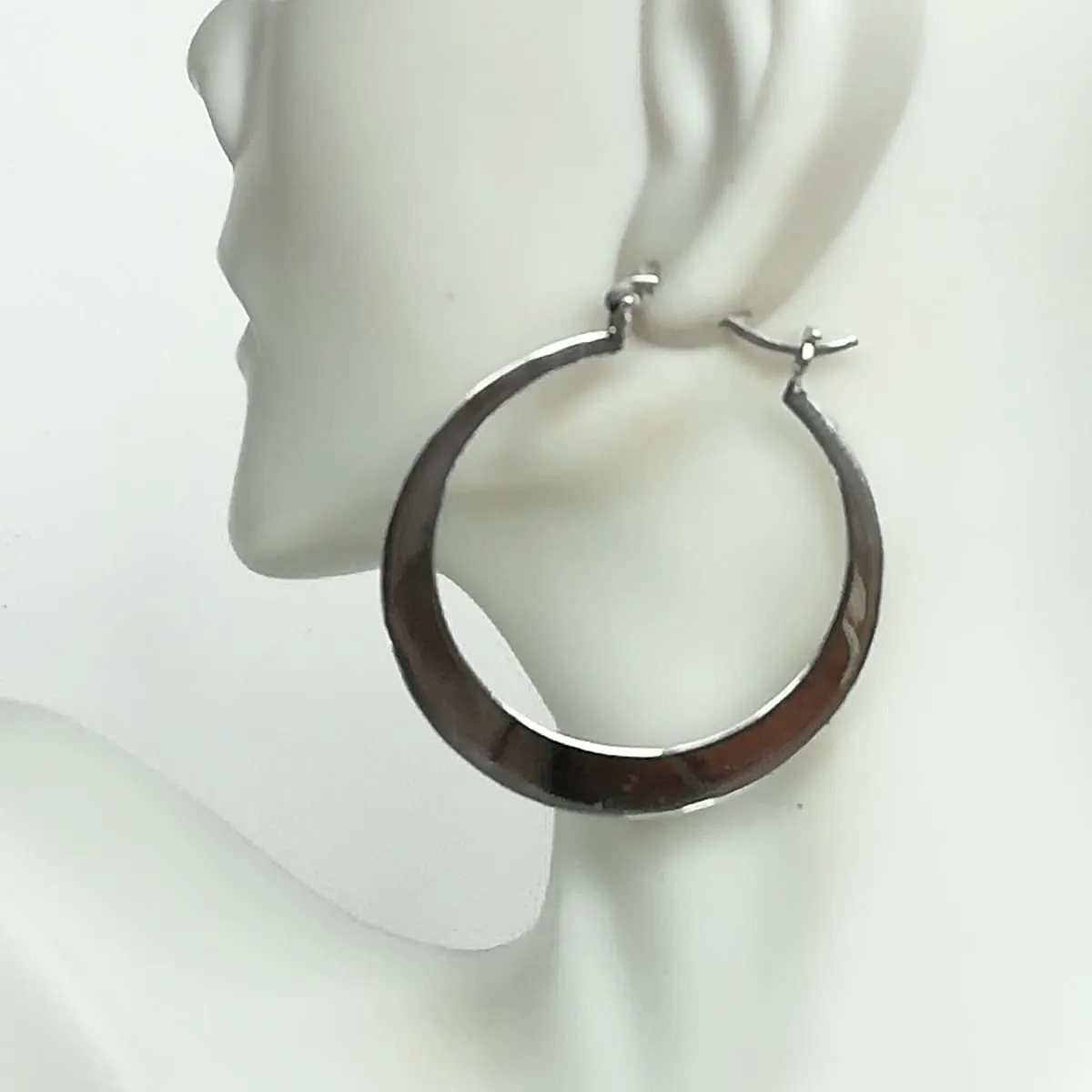 Large silver hoops | 40 mm silver hoop earrings | Flat hoops| Minimalist hoops | Silver ear hoops | E809