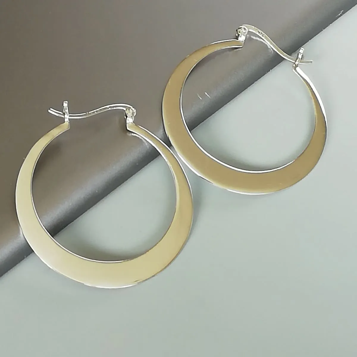 Large silver hoops | 40 mm silver hoop earrings | Flat hoops| Minimalist hoops | Silver ear hoops | E809