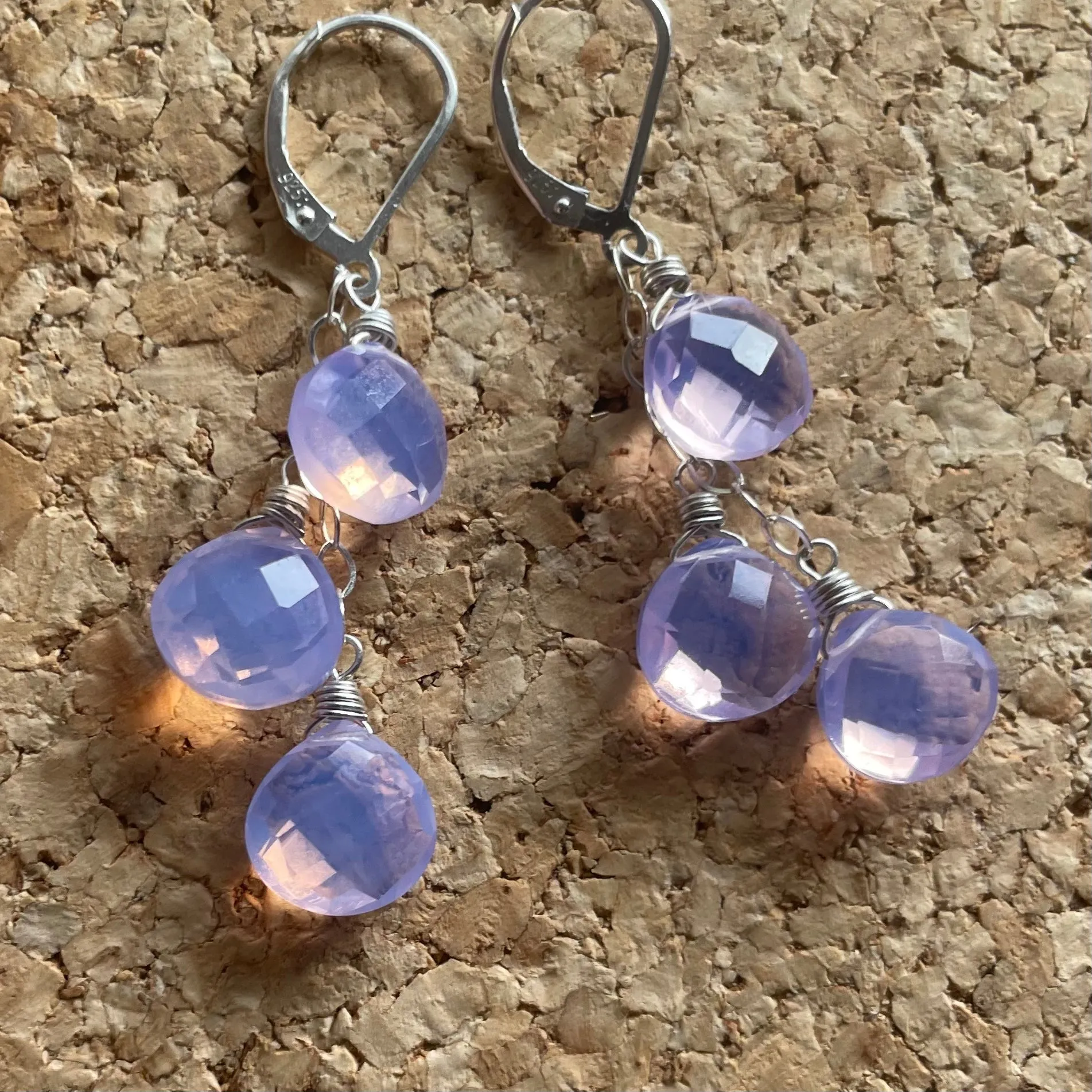 Lavender Quartz Trio Cascade Earrings