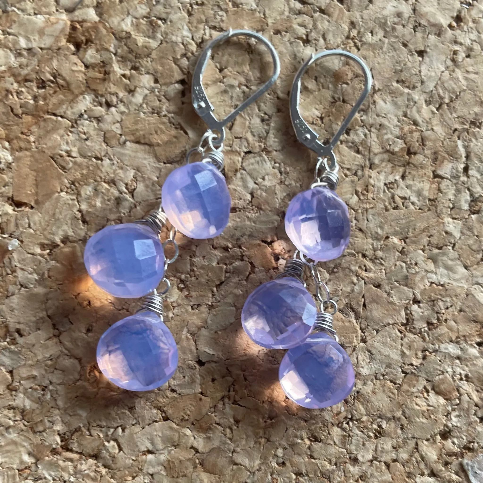 Lavender Quartz Trio Cascade Earrings