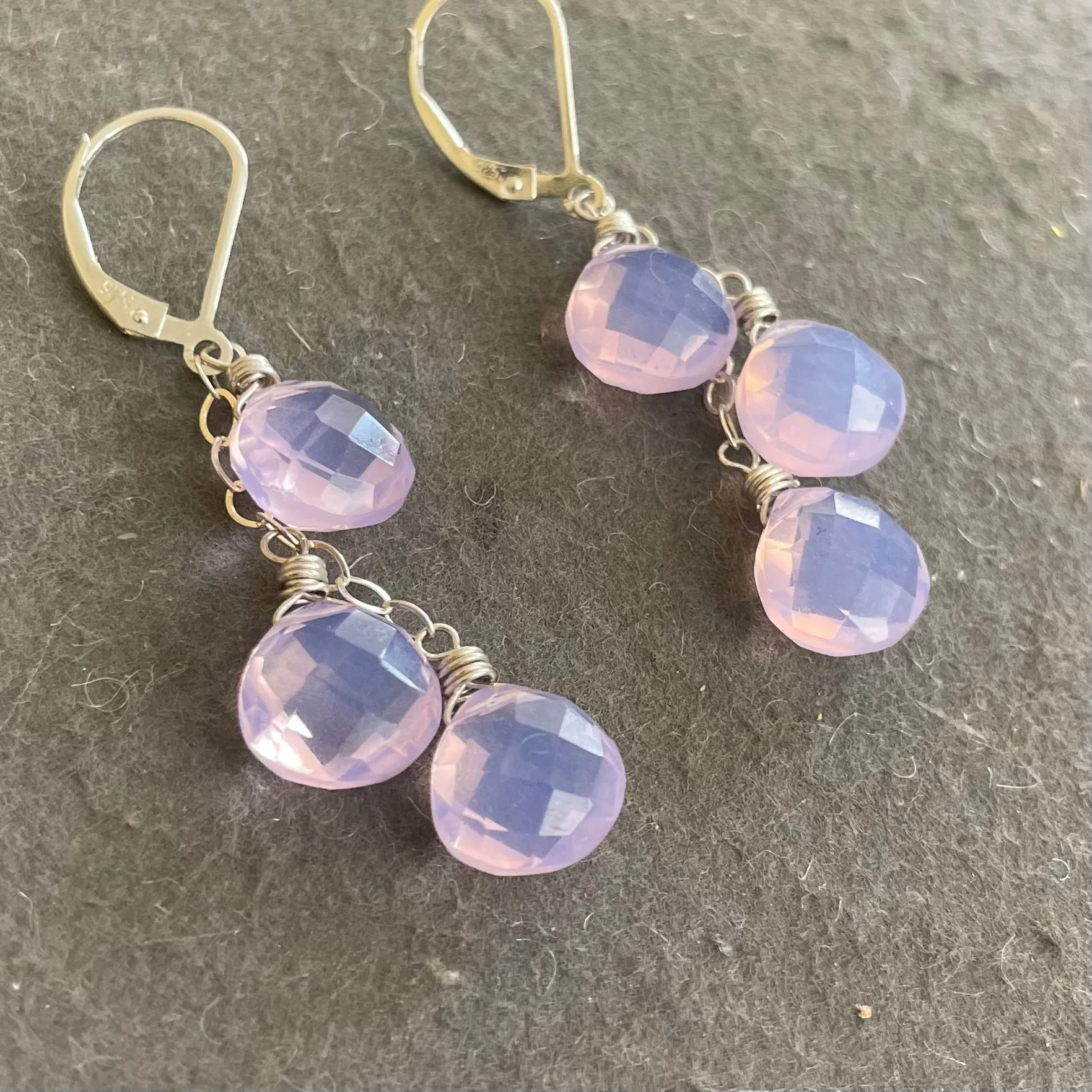 Lavender Quartz Trio Cascade Earrings