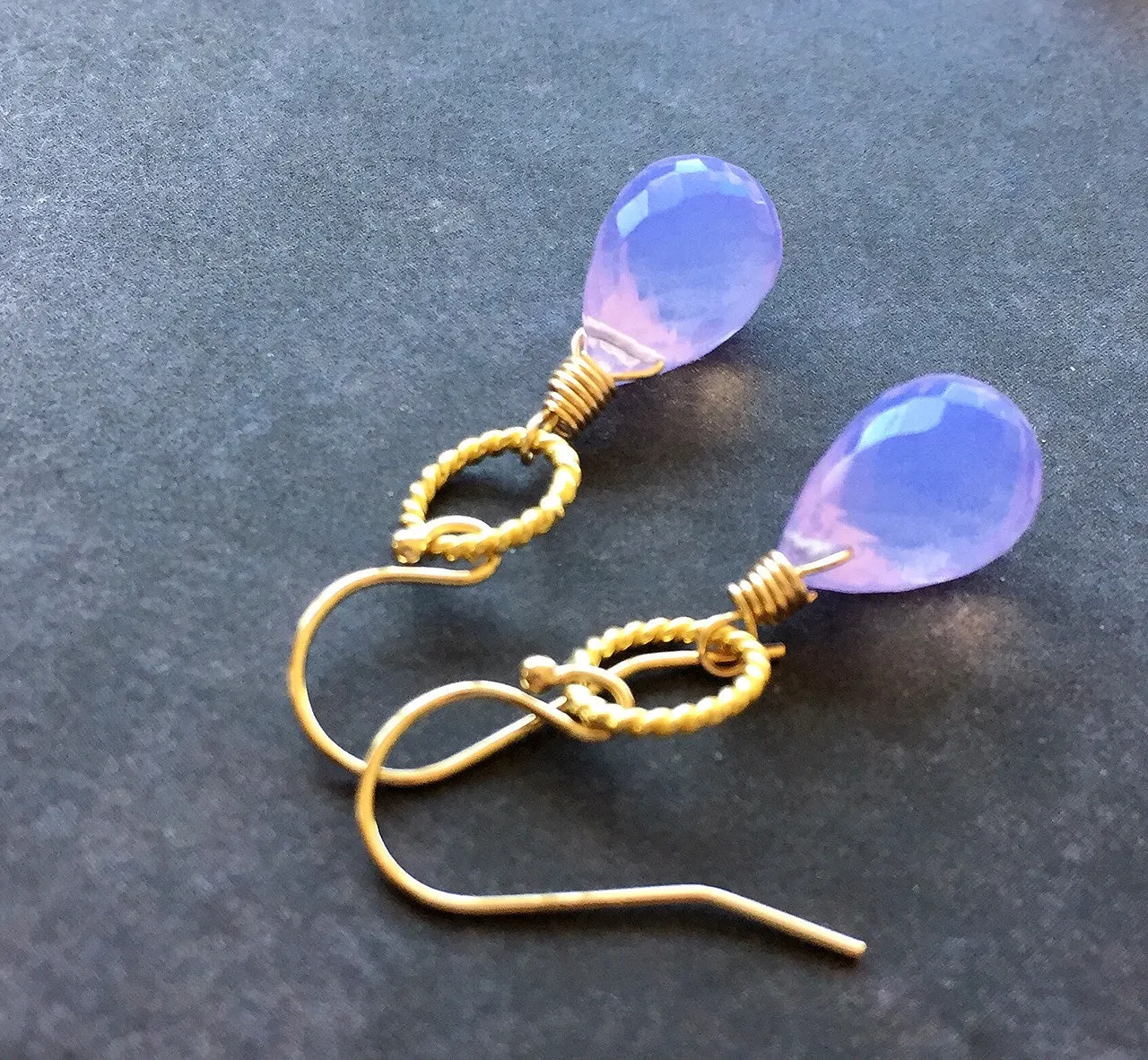 Lavender Scorolite Teardrop Gold Hoop Earring