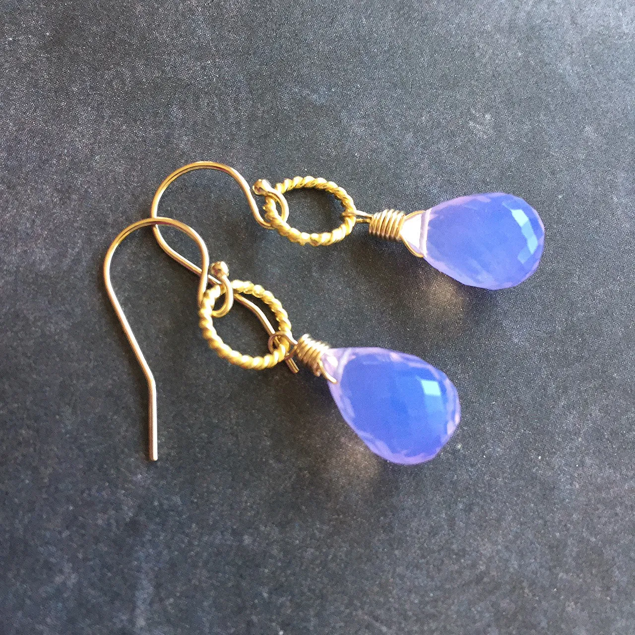 Lavender Scorolite Teardrop Gold Hoop Earring