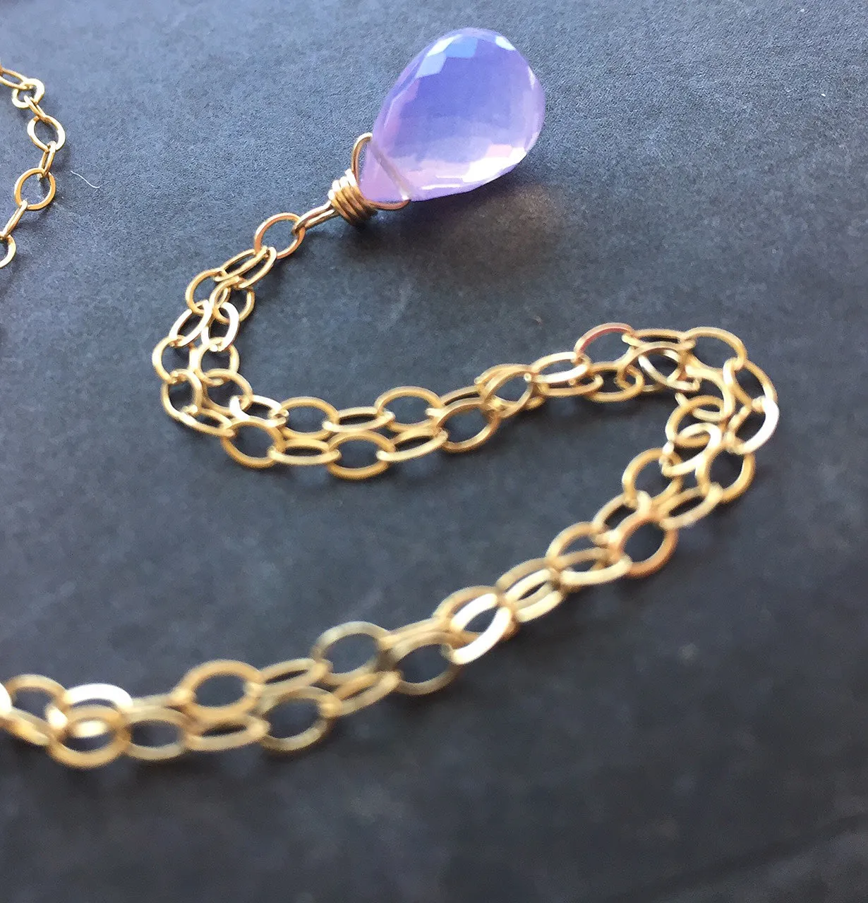 Lavender Scorolite Teardrop Gold Hoop Earring