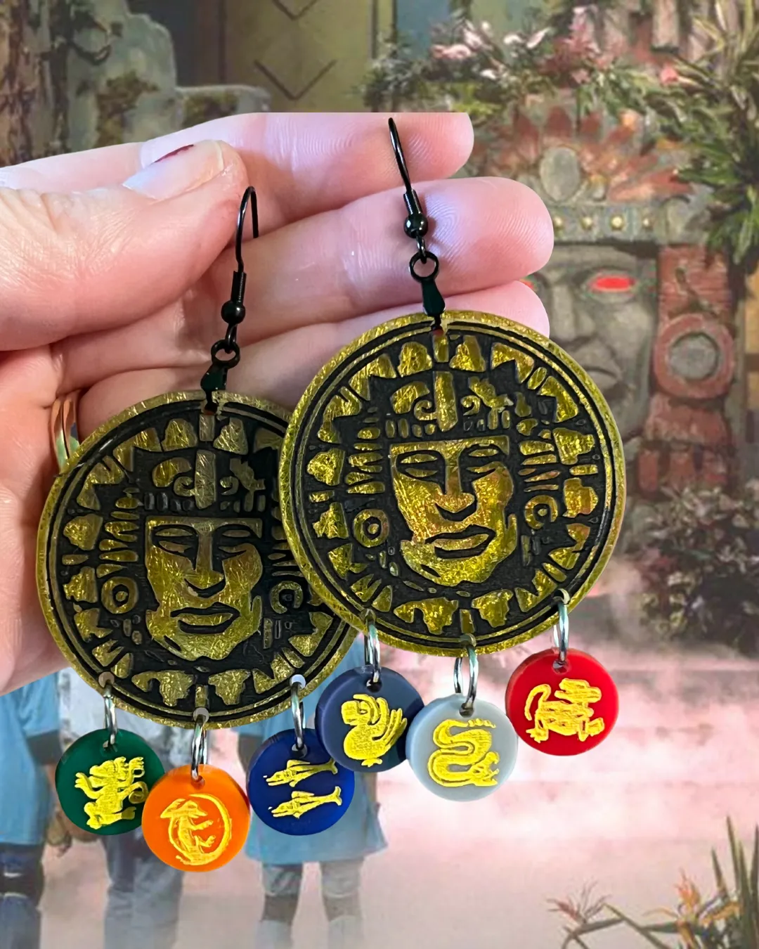 Legends on the Hidden Temple Olmec Dangle Earrings