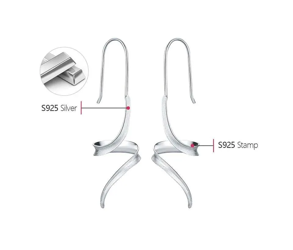 LFJB0283 Curved Lines Asymmetrical Drop Earring Charm Jewelry 925 Sterling Silver