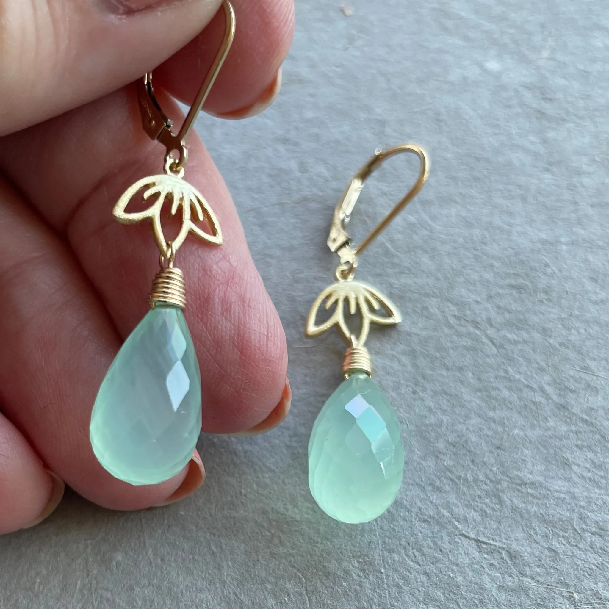 Lotus Flower Chalcedony Dangles