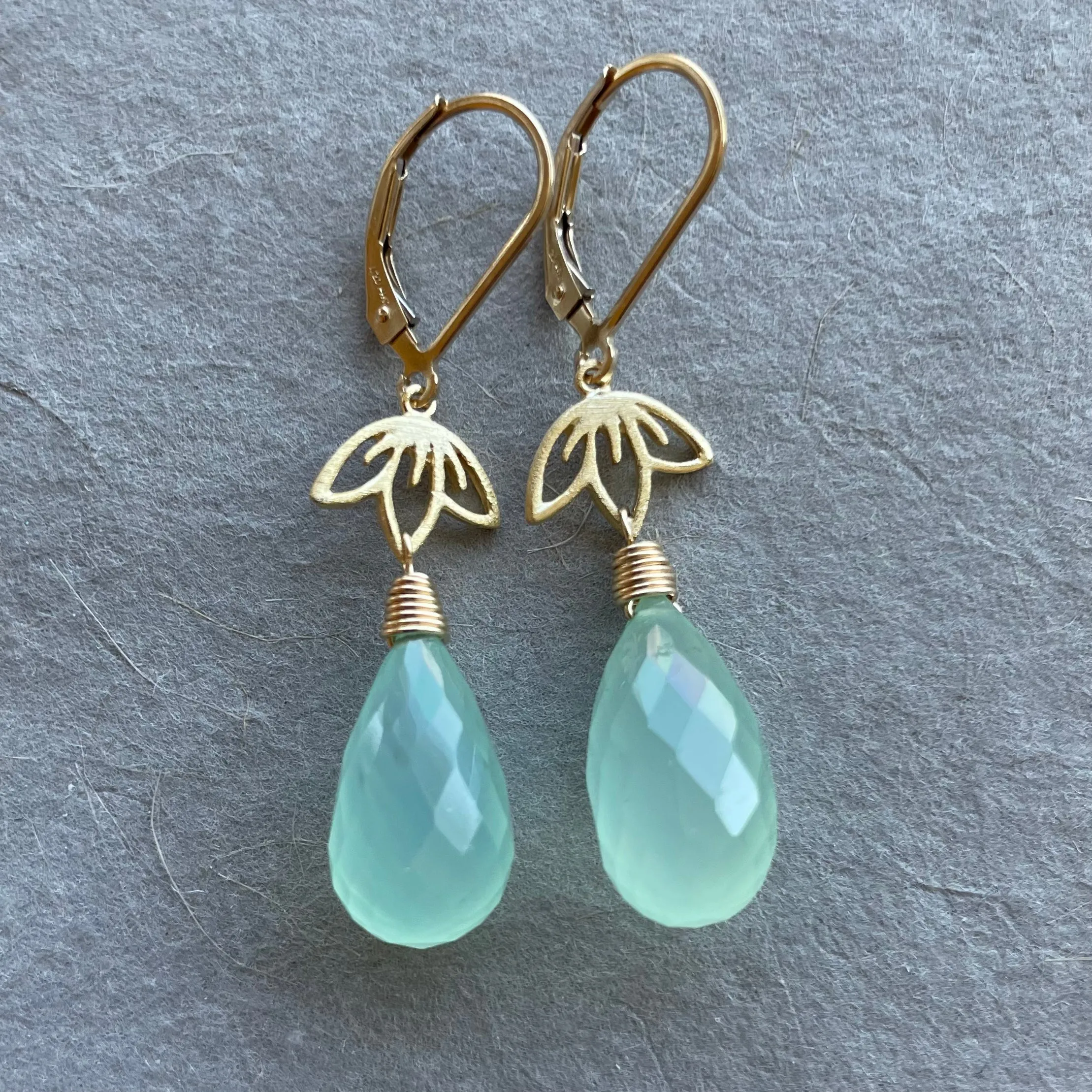 Lotus Flower Chalcedony Dangles