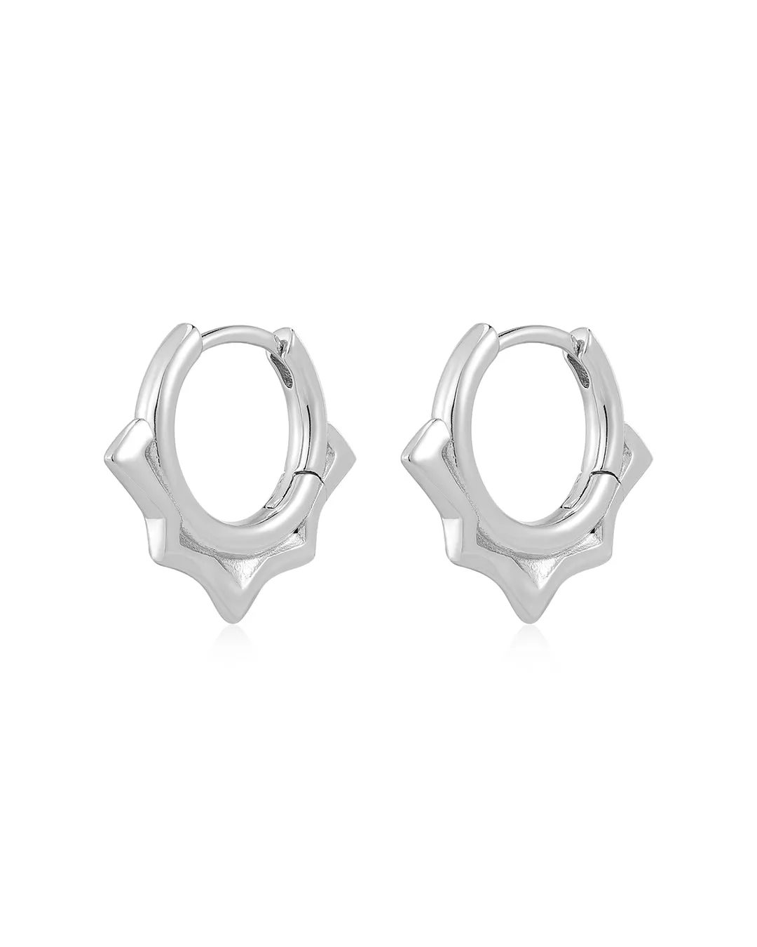 Luv Aj Dainty Spike Huggie Hoop Earrings in Polished Rhodium Plated