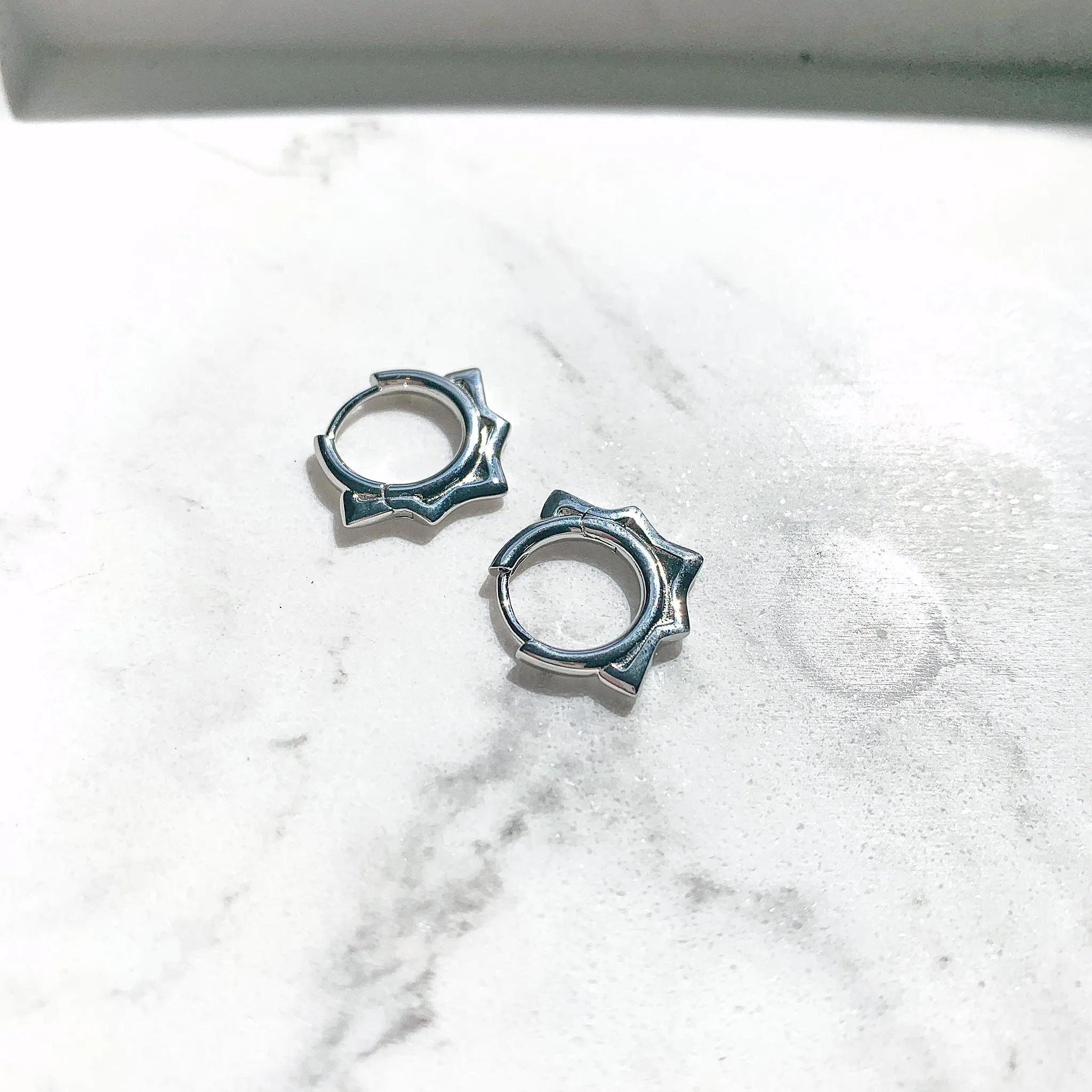 Luv Aj Dainty Spike Huggie Hoop Earrings in Polished Rhodium Plated