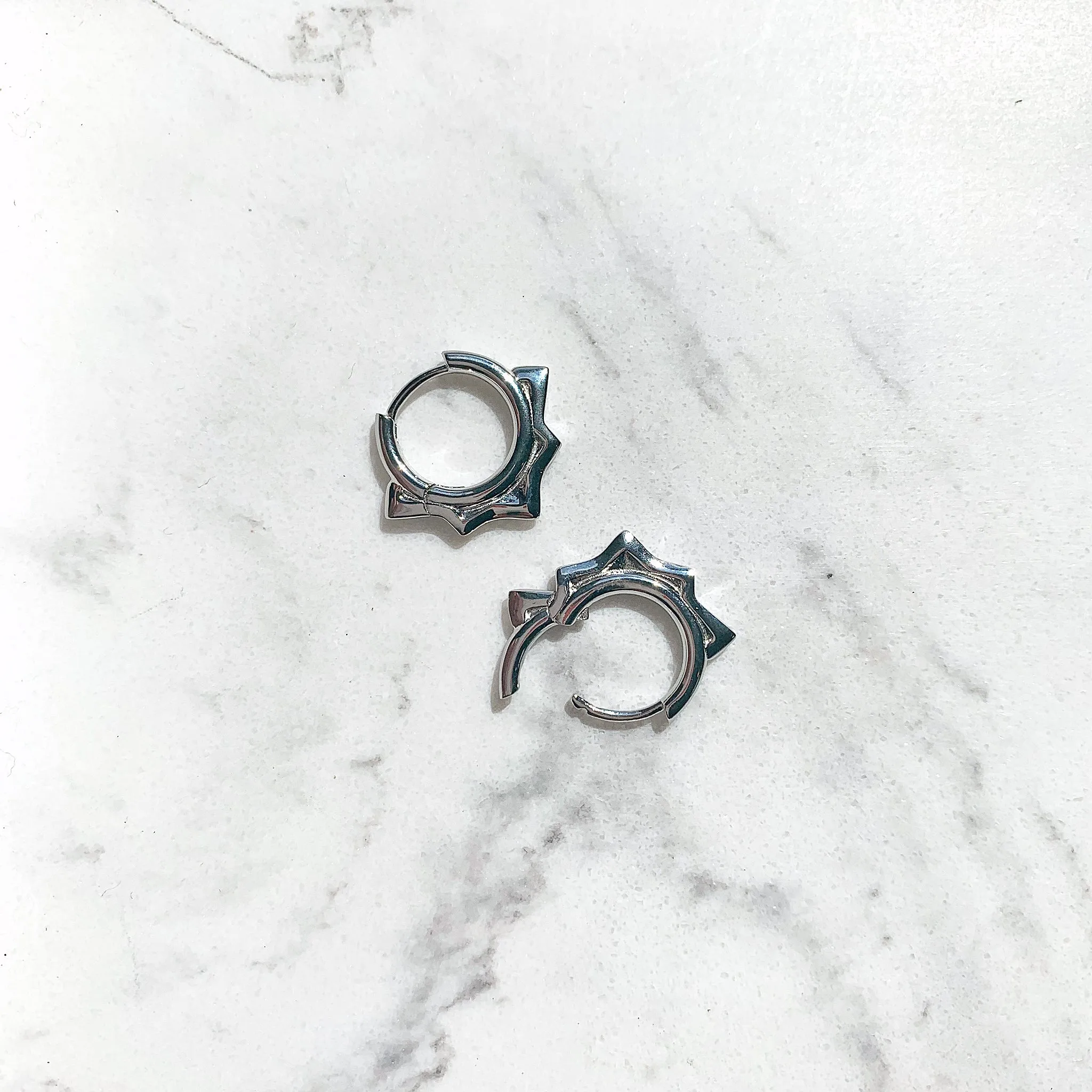 Luv Aj Dainty Spike Huggie Hoop Earrings in Polished Rhodium Plated