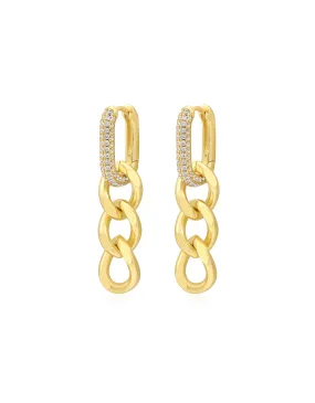 Luv Aj Hanging Pave Chain Link Huggie Hoop Earrings in CZ and Polished Gold