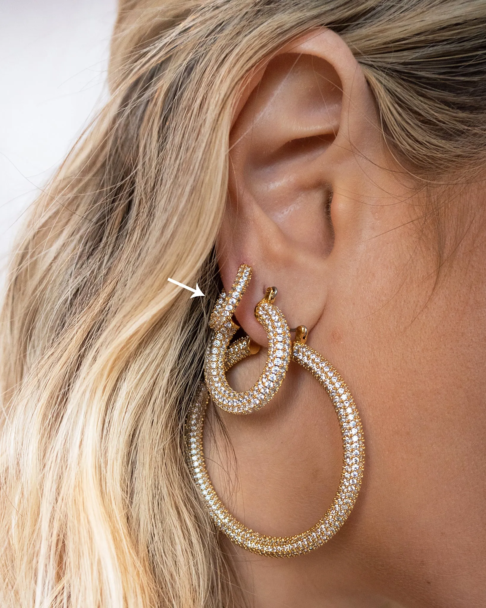 Luv Aj Pave Amalfi Huggie Hoop Earrings in CZ and Polished Gold Plated