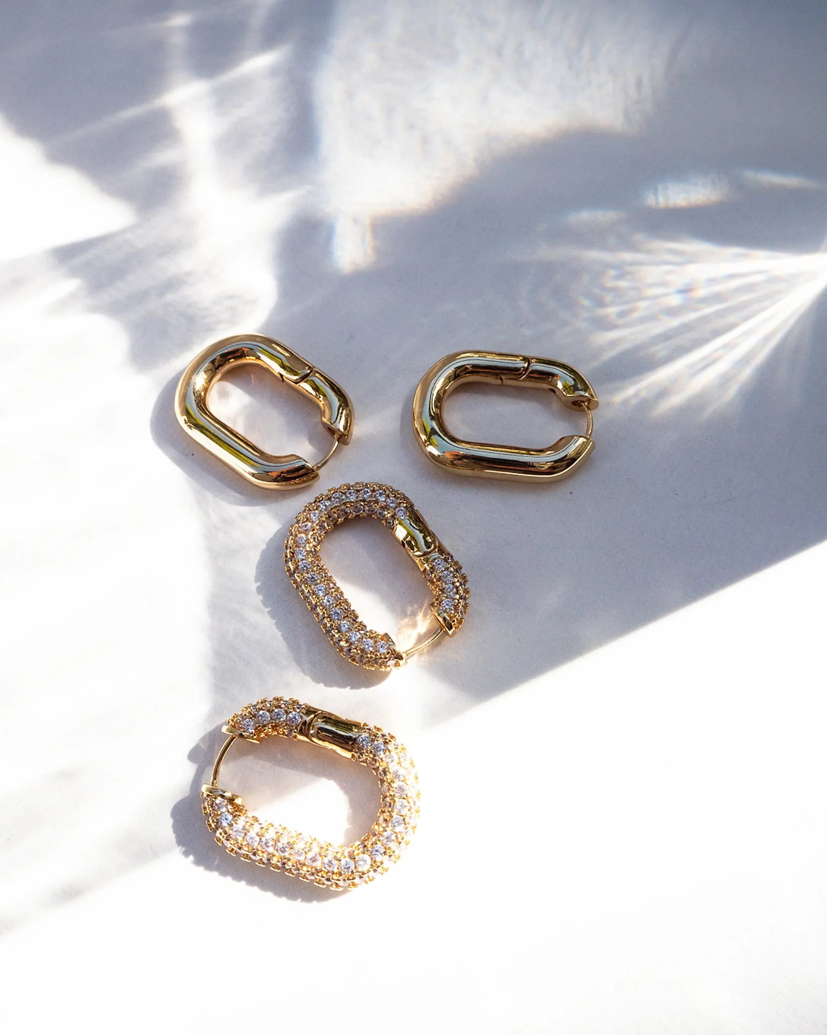 Luv Aj Pave Chain Link Huggie Hoop Earrings in CZ and Polished Gold Plated