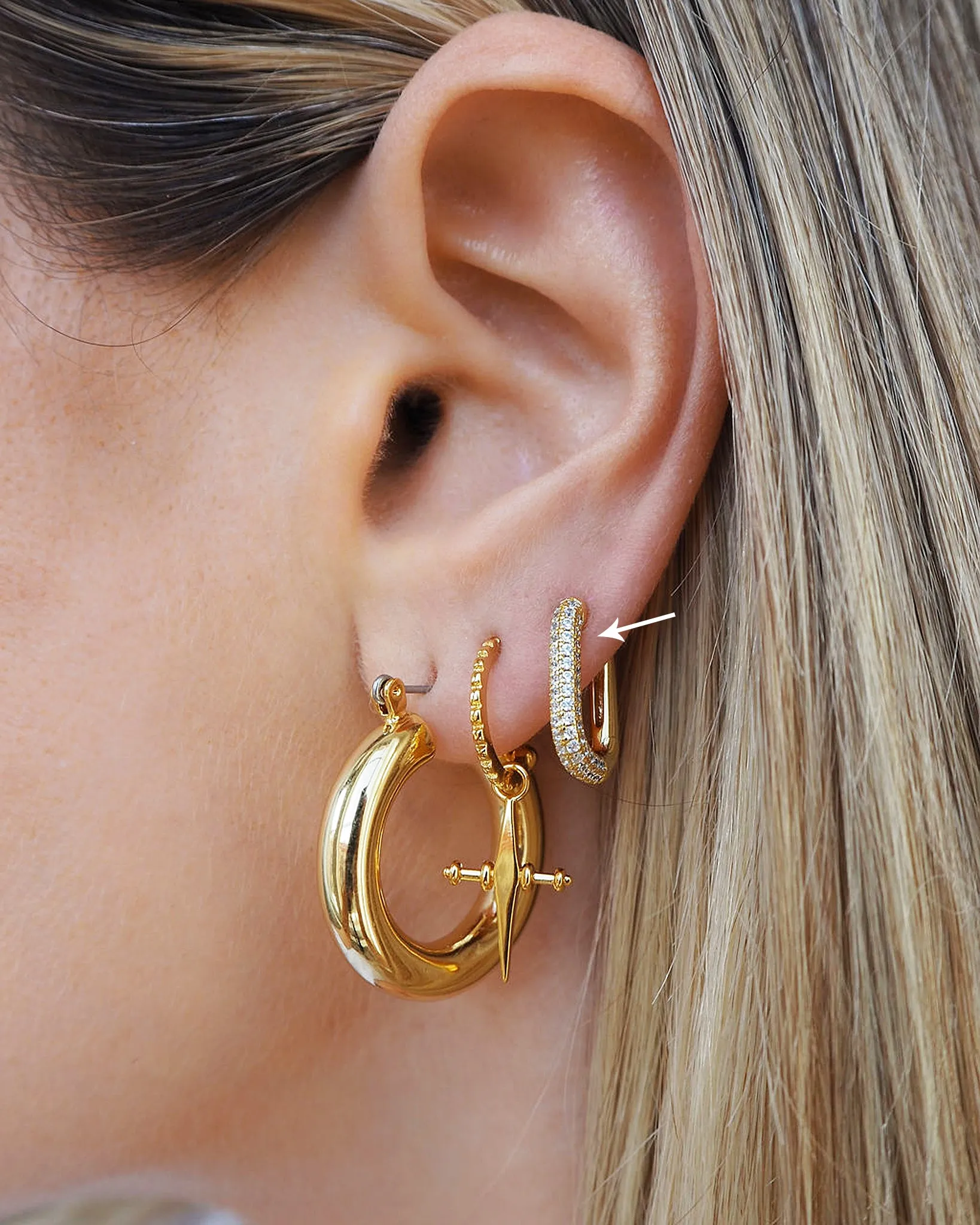 Luv Aj Pave Chain Link Huggie Hoop Earrings in CZ and Polished Gold Plated