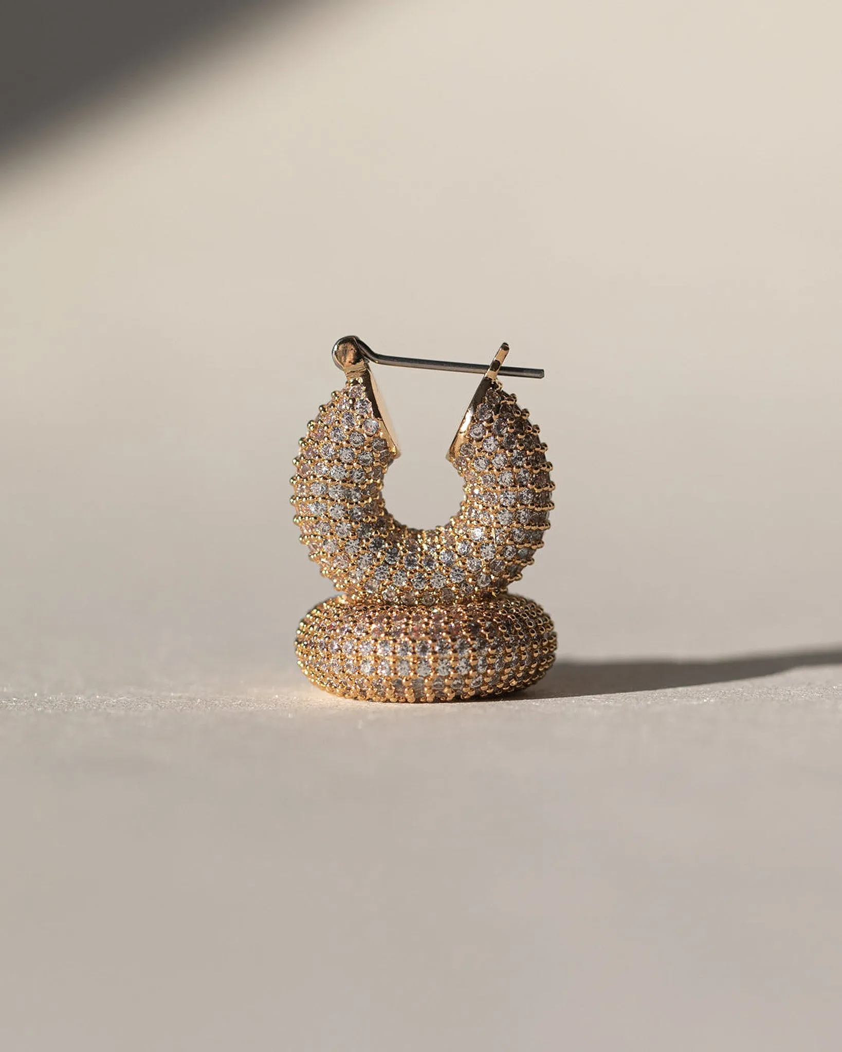 Luv Aj Pave Mini Donut Hoop Earrings in CZ and Polished 14k Antique Gold Plated