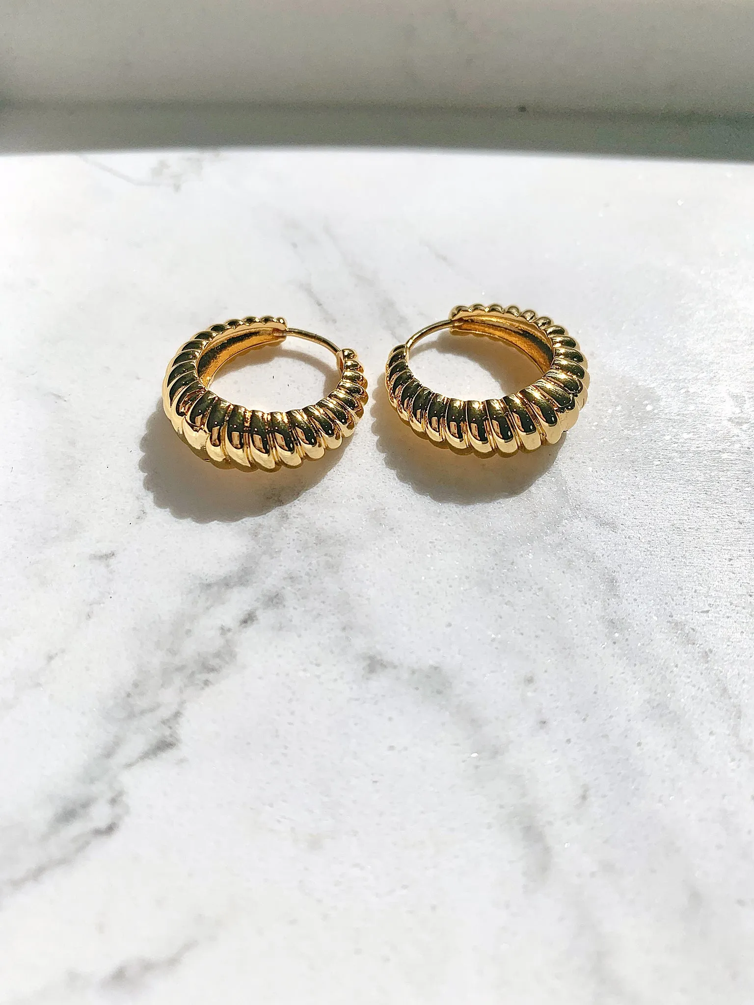 Luv Aj Ridged Marbella Teardrop Hoop Earrings in Polished 14k Gold Plated