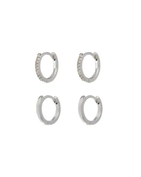 Luv Aj Sorrento Huggie Hoop Earring Set in Rhodium with Swarovski Crystals