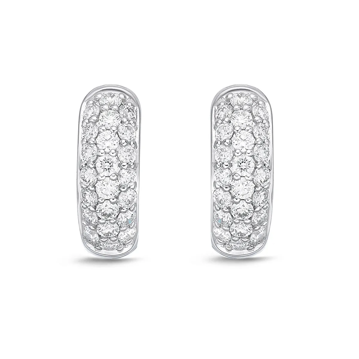 Memoire 18k White Gold Pave Diamond Huggie Hoop Earrings