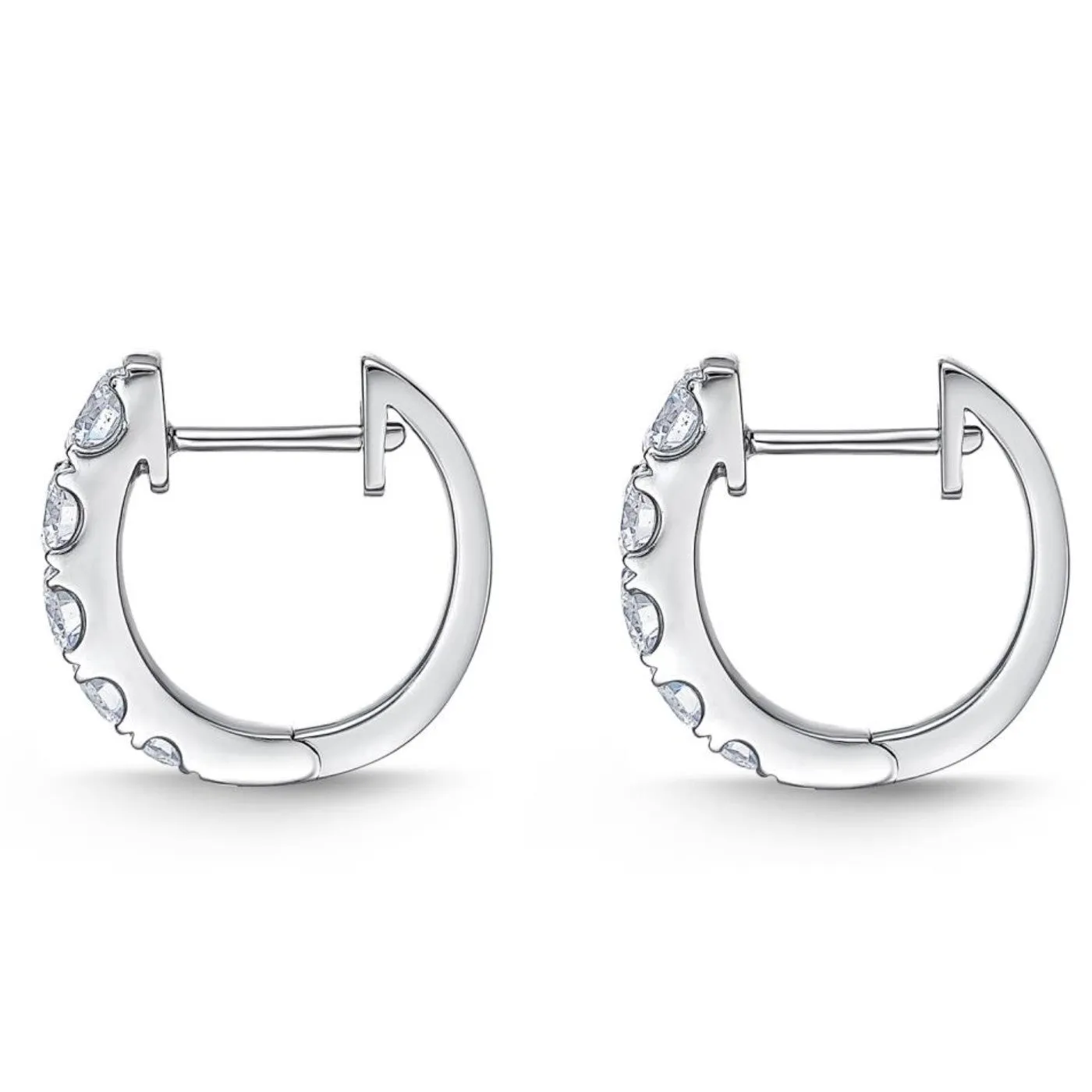 Memoire 18k White Gold Small Graduated Diamond Hoop Earrings