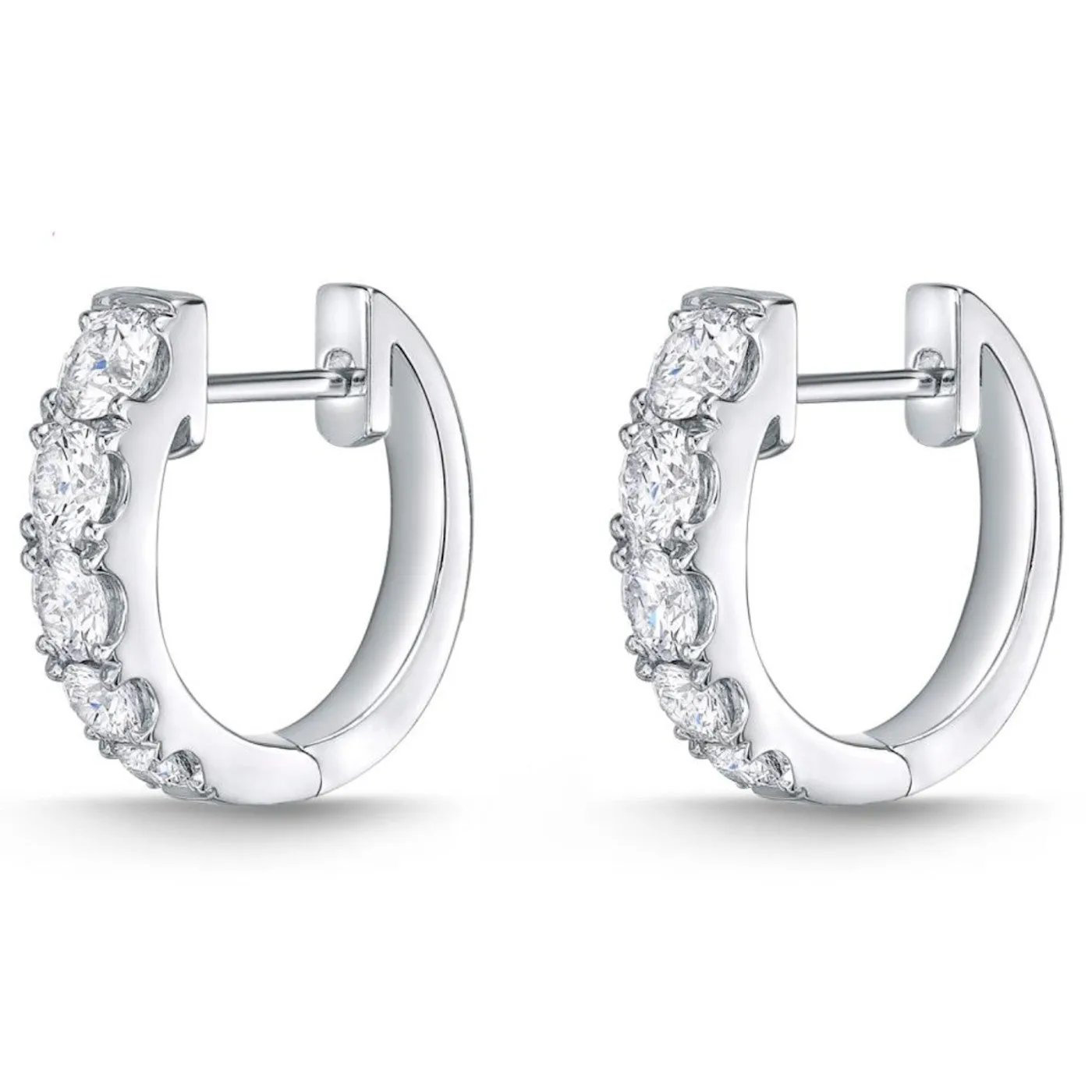 Memoire 18k White Gold Small Graduated Diamond Hoop Earrings