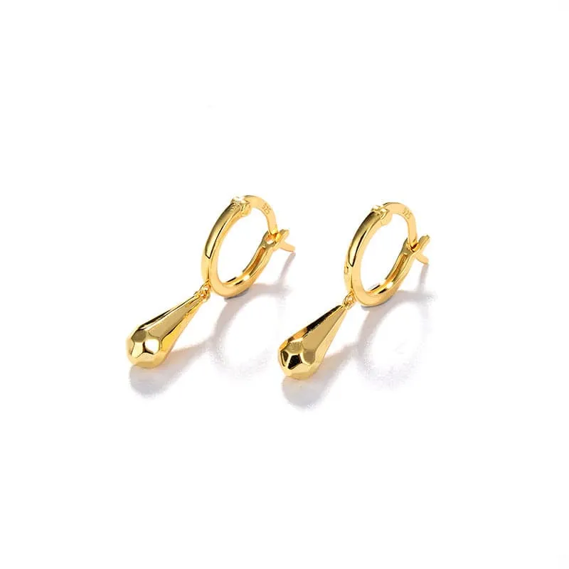 MIA Briolette Drop Huggie Hoop Earrings Gold Vermeil