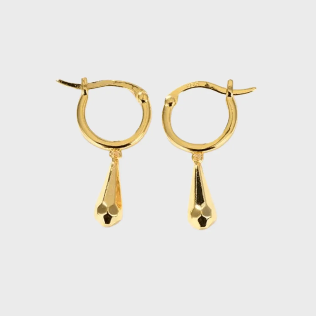 MIA Briolette Drop Huggie Hoop Earrings Gold Vermeil