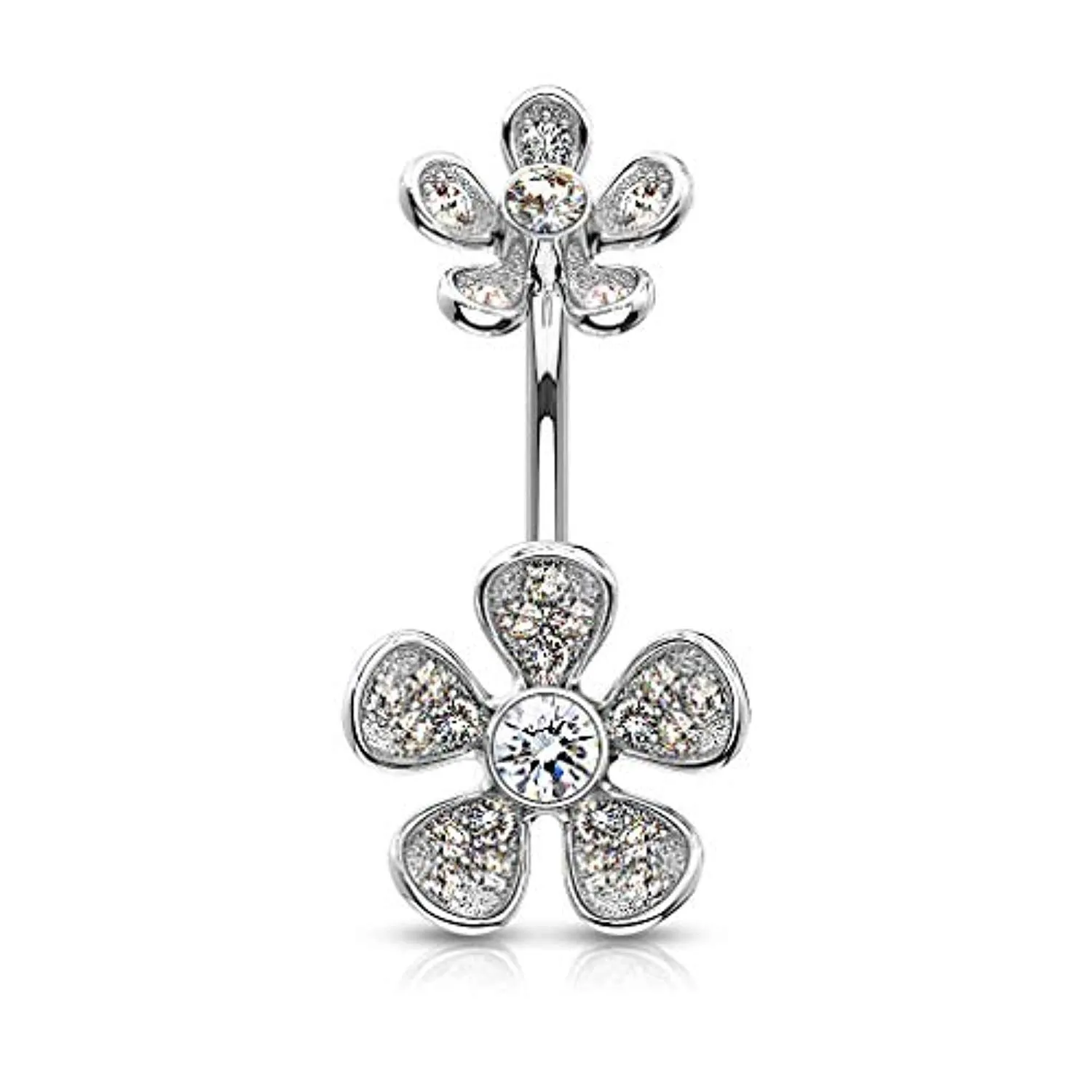 Micro CZ Paved Flower with Internally Threaded Flower Top 316L Surgical Steel WildKlass Belly Button Navel Rings