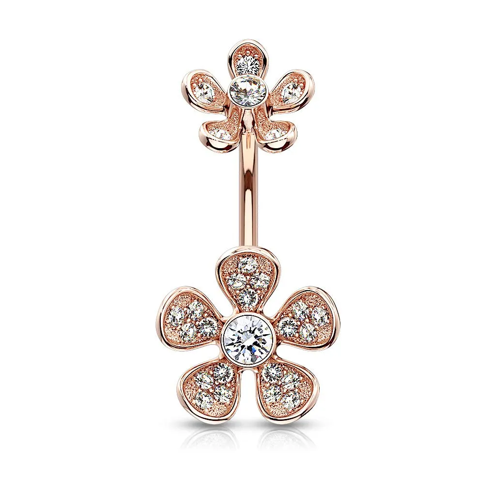 Micro CZ Paved Flower with Internally Threaded Flower Top 316L Surgical Steel WildKlass Belly Button Navel Rings