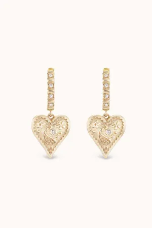 Mini Southwestern Heart Earrings - Yellow Gold