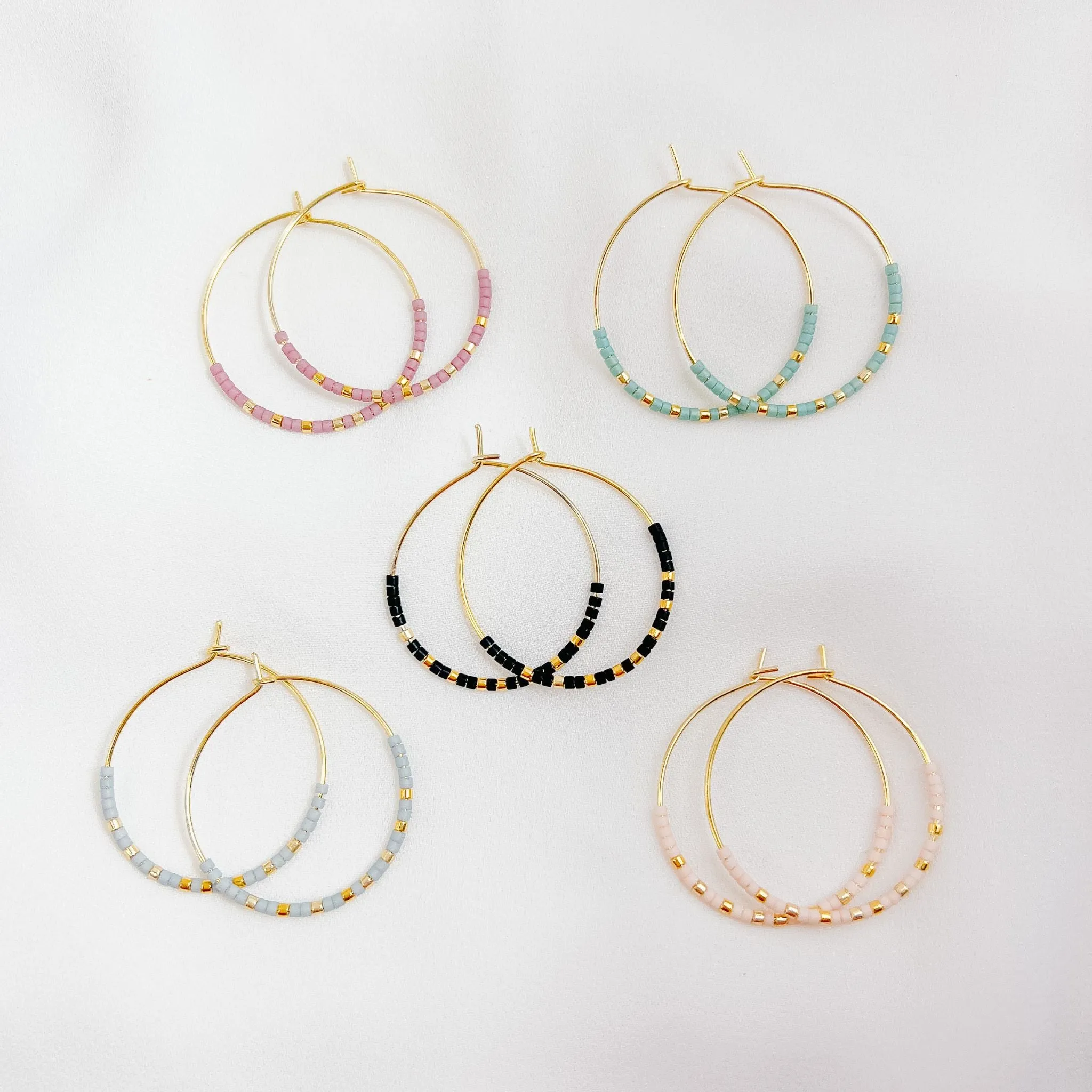 Miyuki Bead Hoop Earrings in Grey