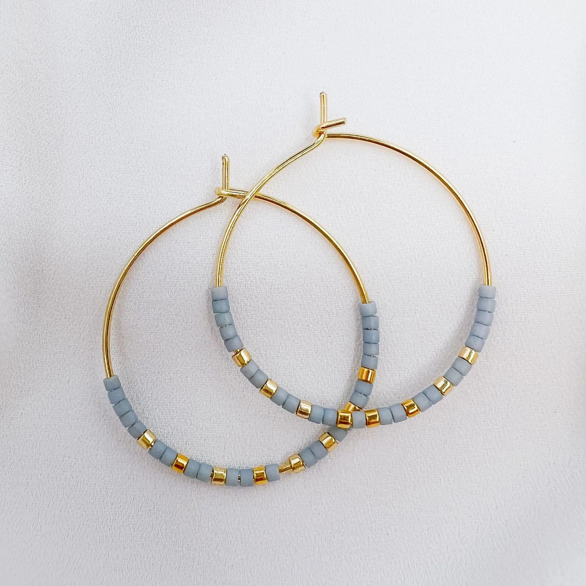 Miyuki Bead Hoop Earrings in Grey