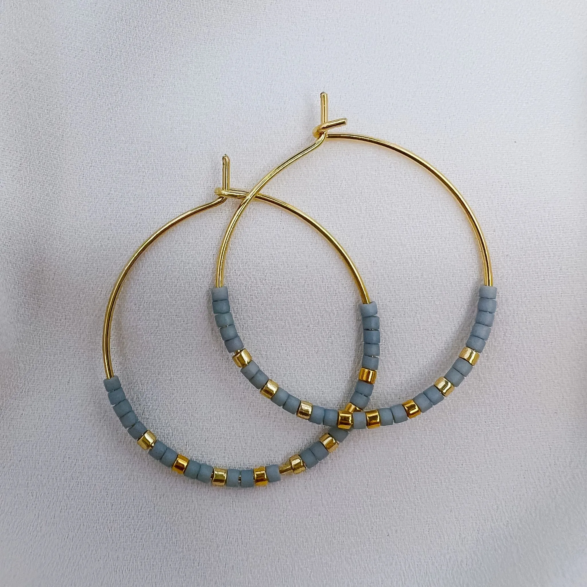 Miyuki Bead Hoop Earrings in Grey