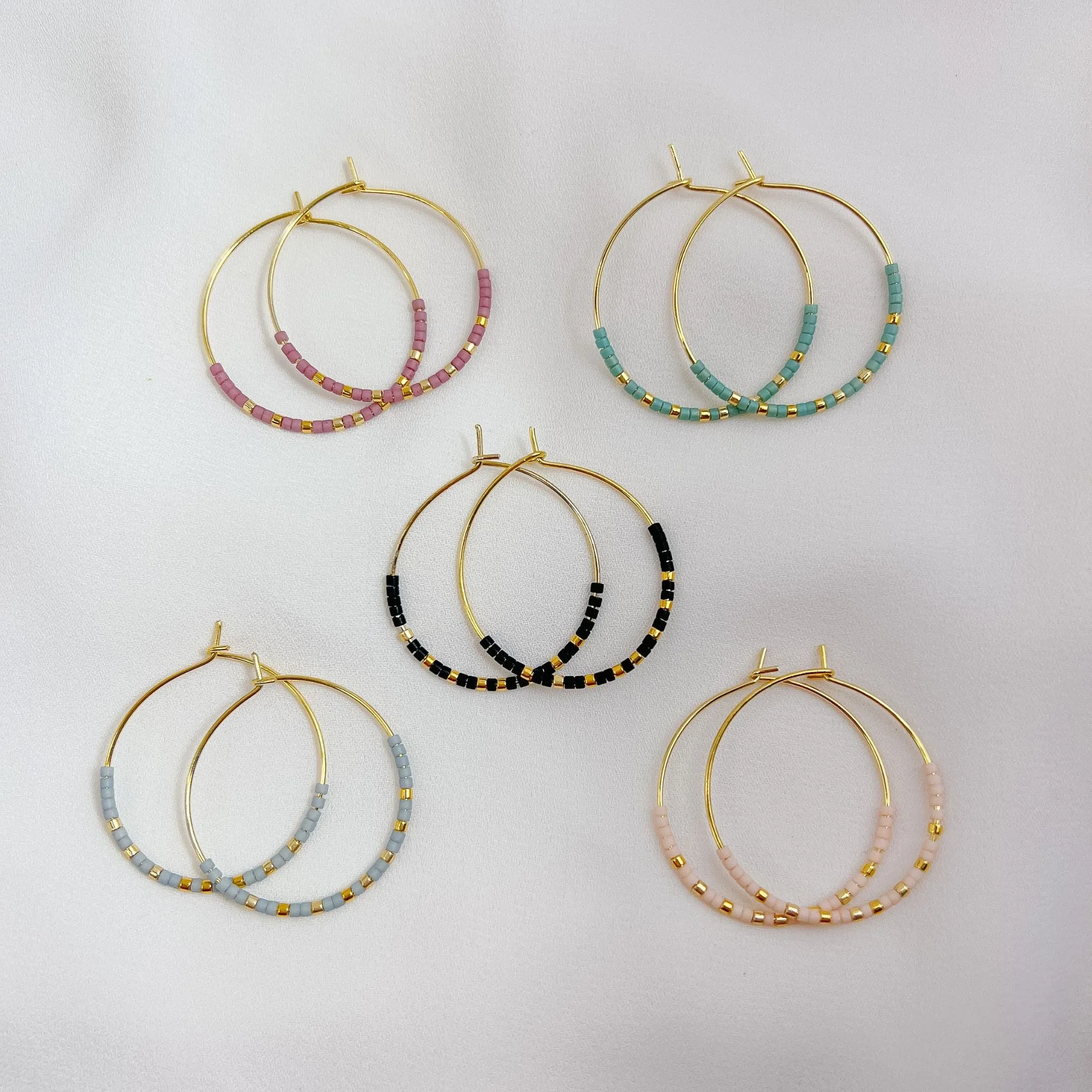 Miyuki Bead Hoop Earrings in Grey