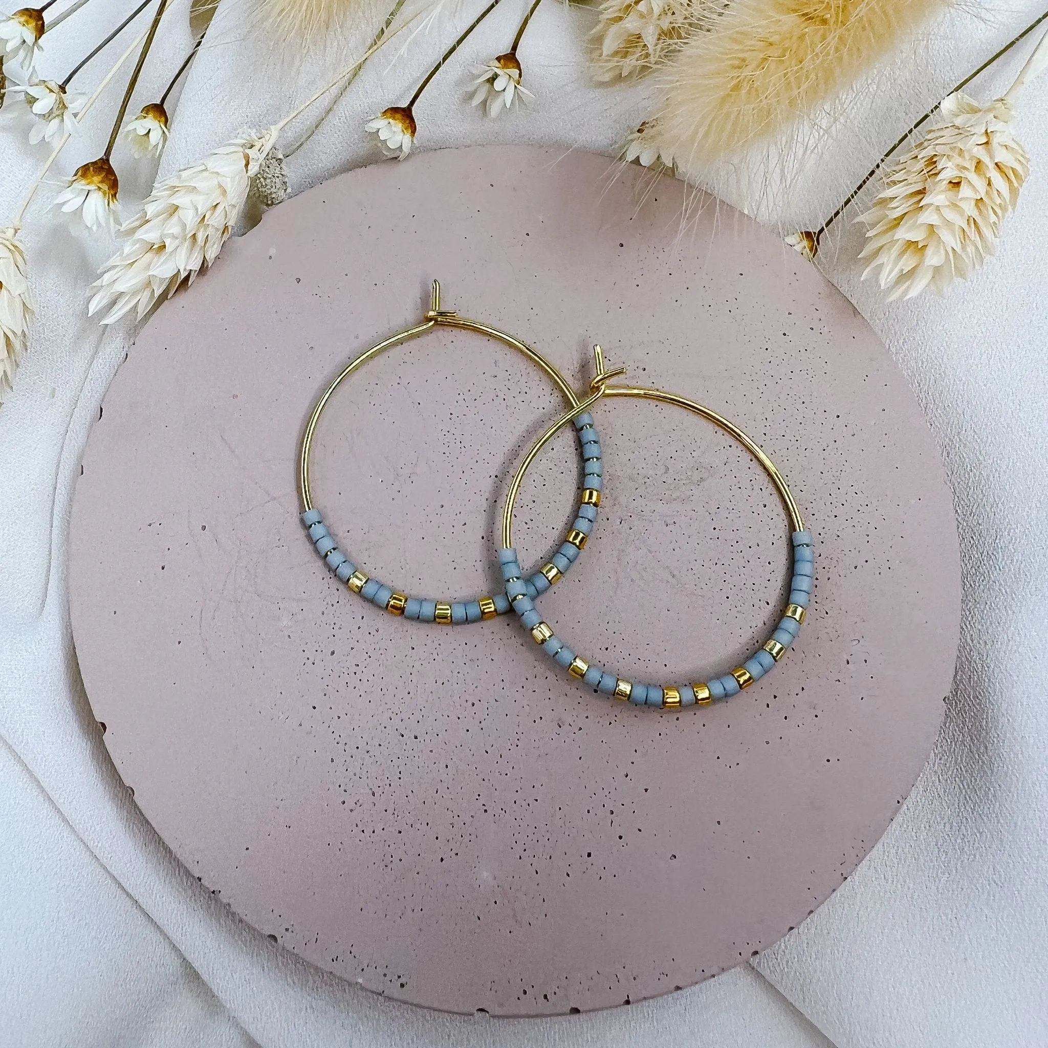 Miyuki Bead Hoop Earrings in Grey