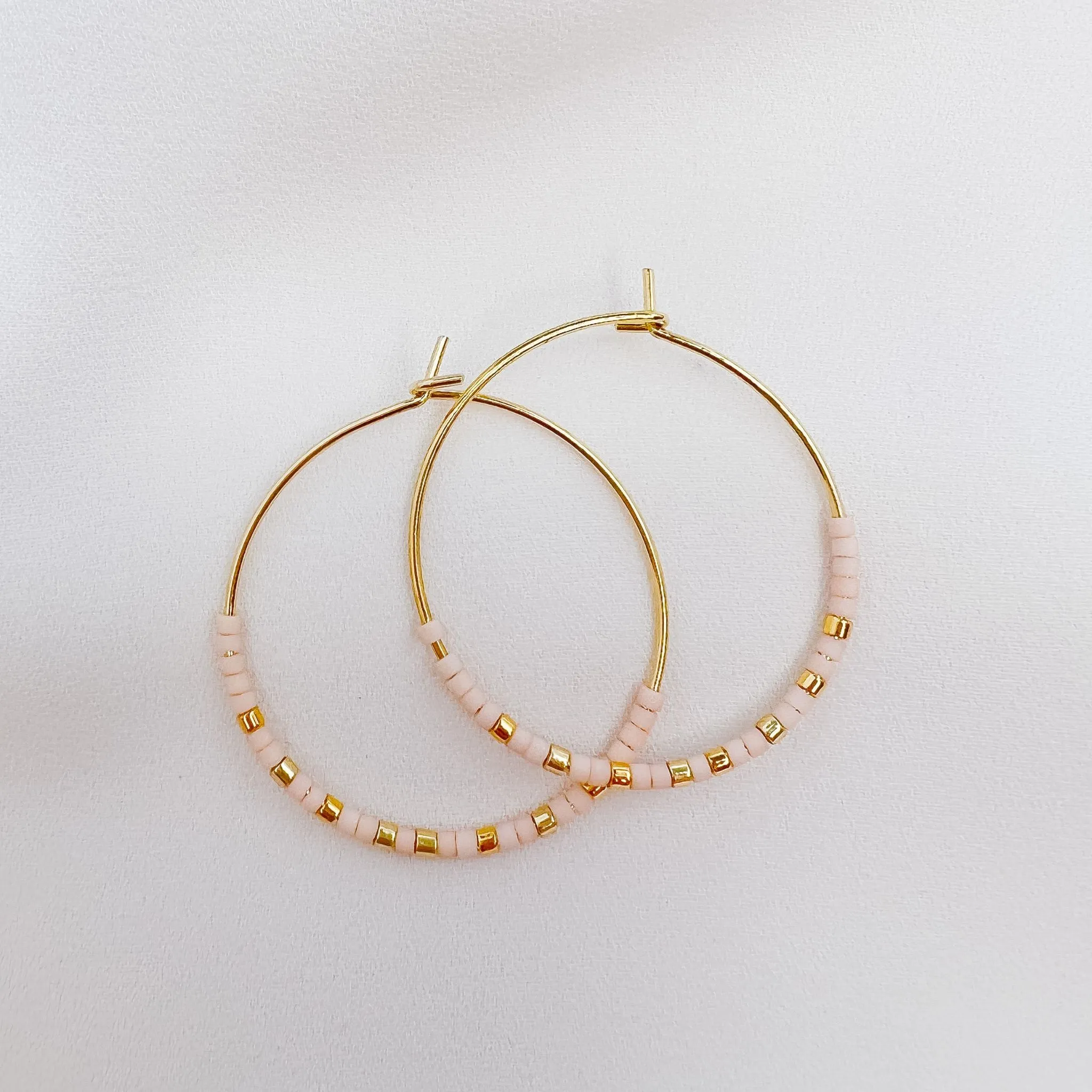 Miyuki Bead Hoop Earrings in Light Pink