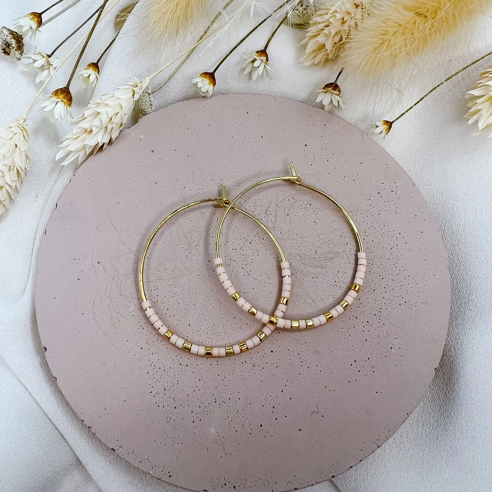 Miyuki Bead Hoop Earrings in Light Pink