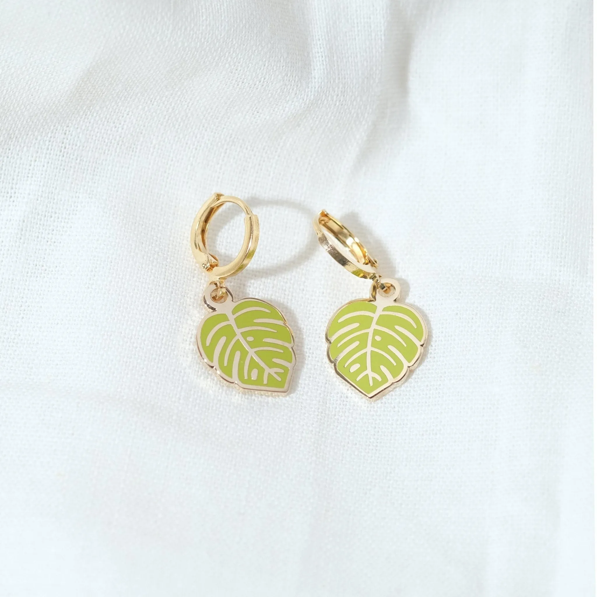 Monstera Leaf Huggie Hoop Earrings