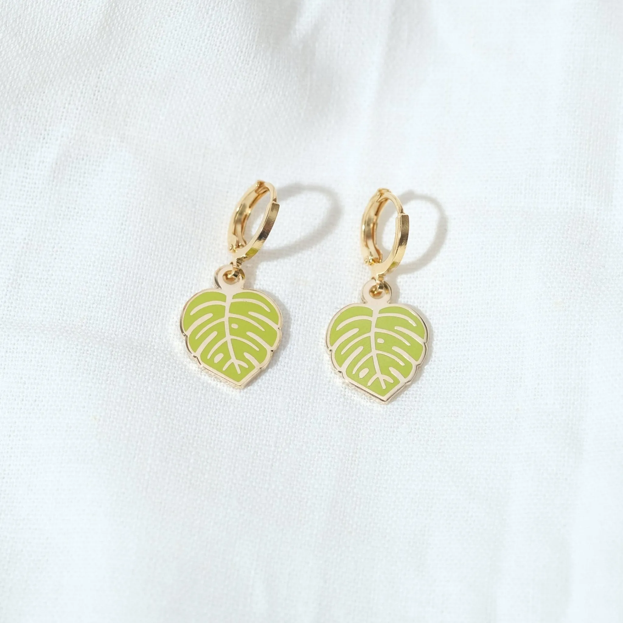 Monstera Leaf Huggie Hoop Earrings