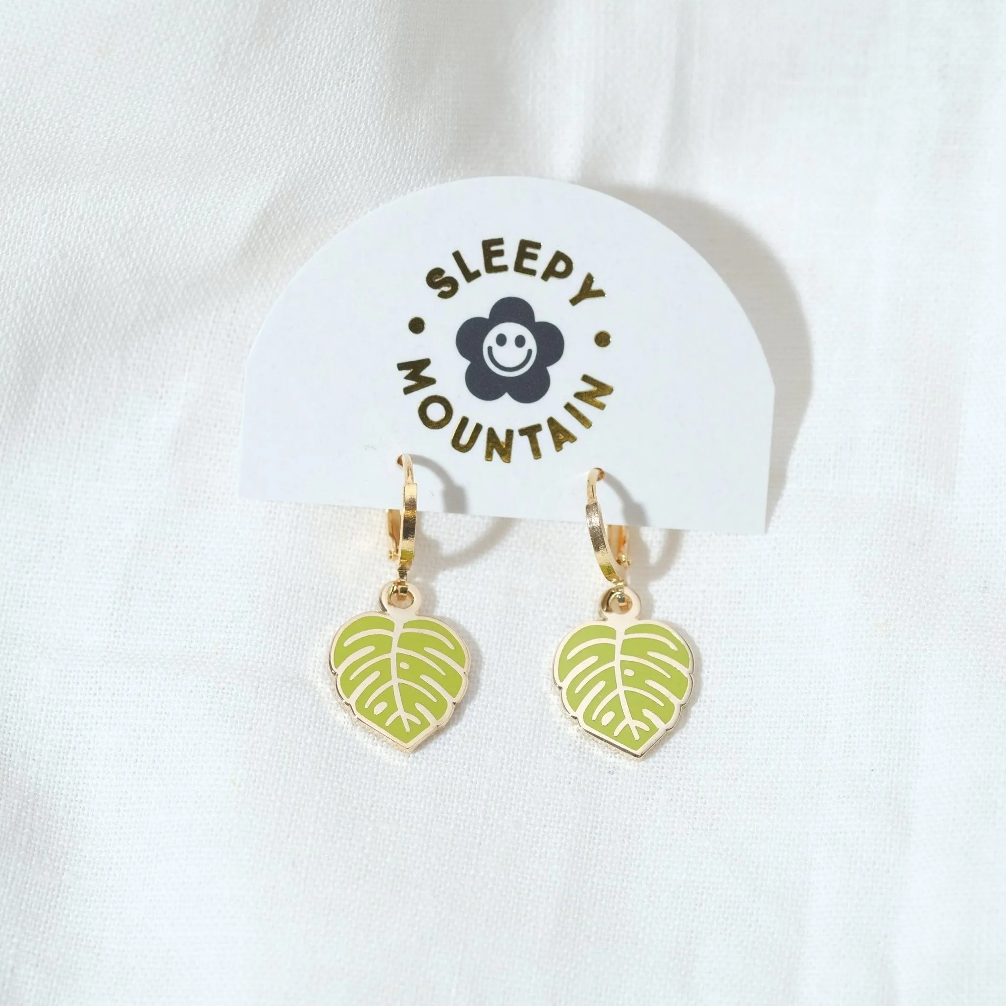 Monstera Leaf Huggie Hoop Earrings