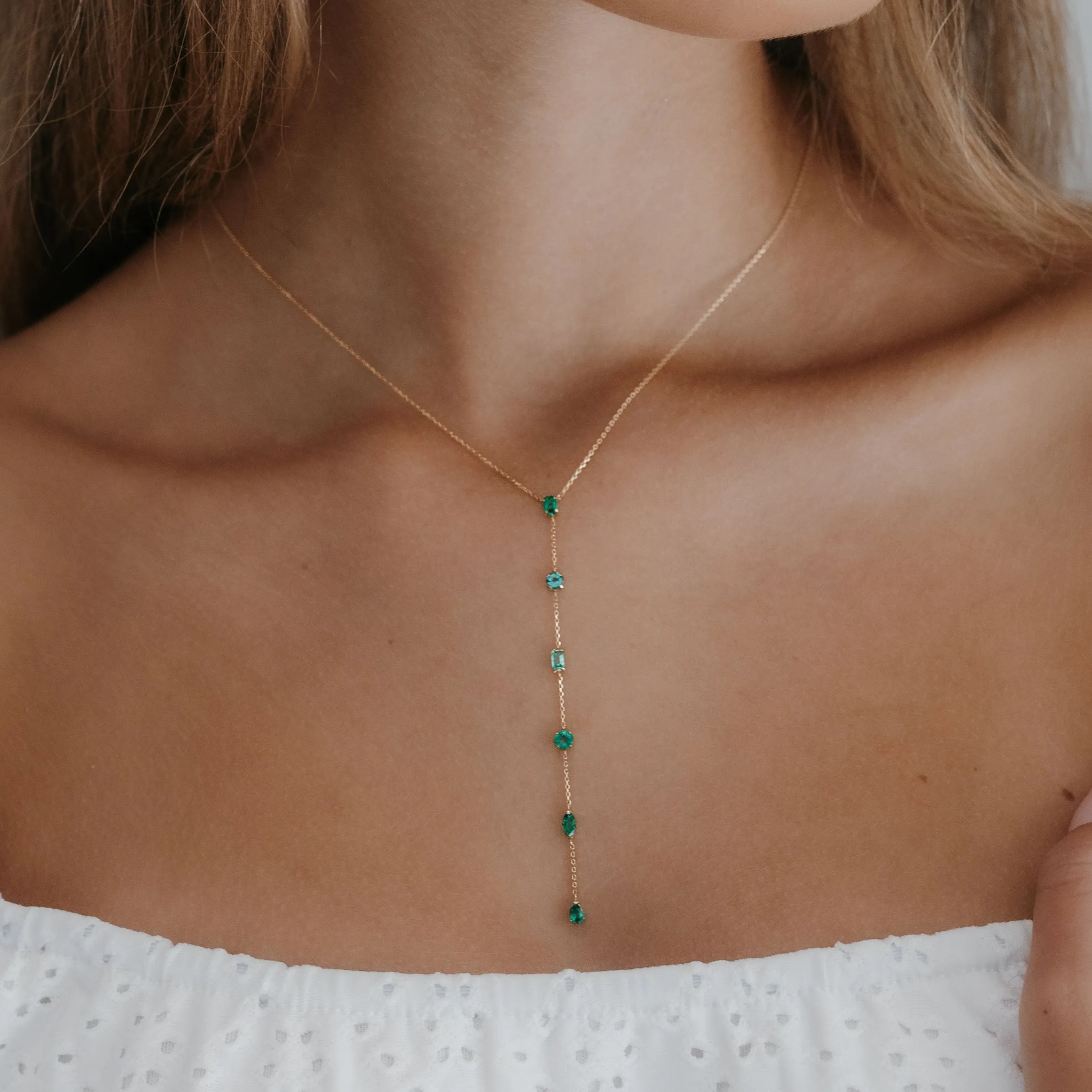 Multi-Shape Emerald Lariat Necklace