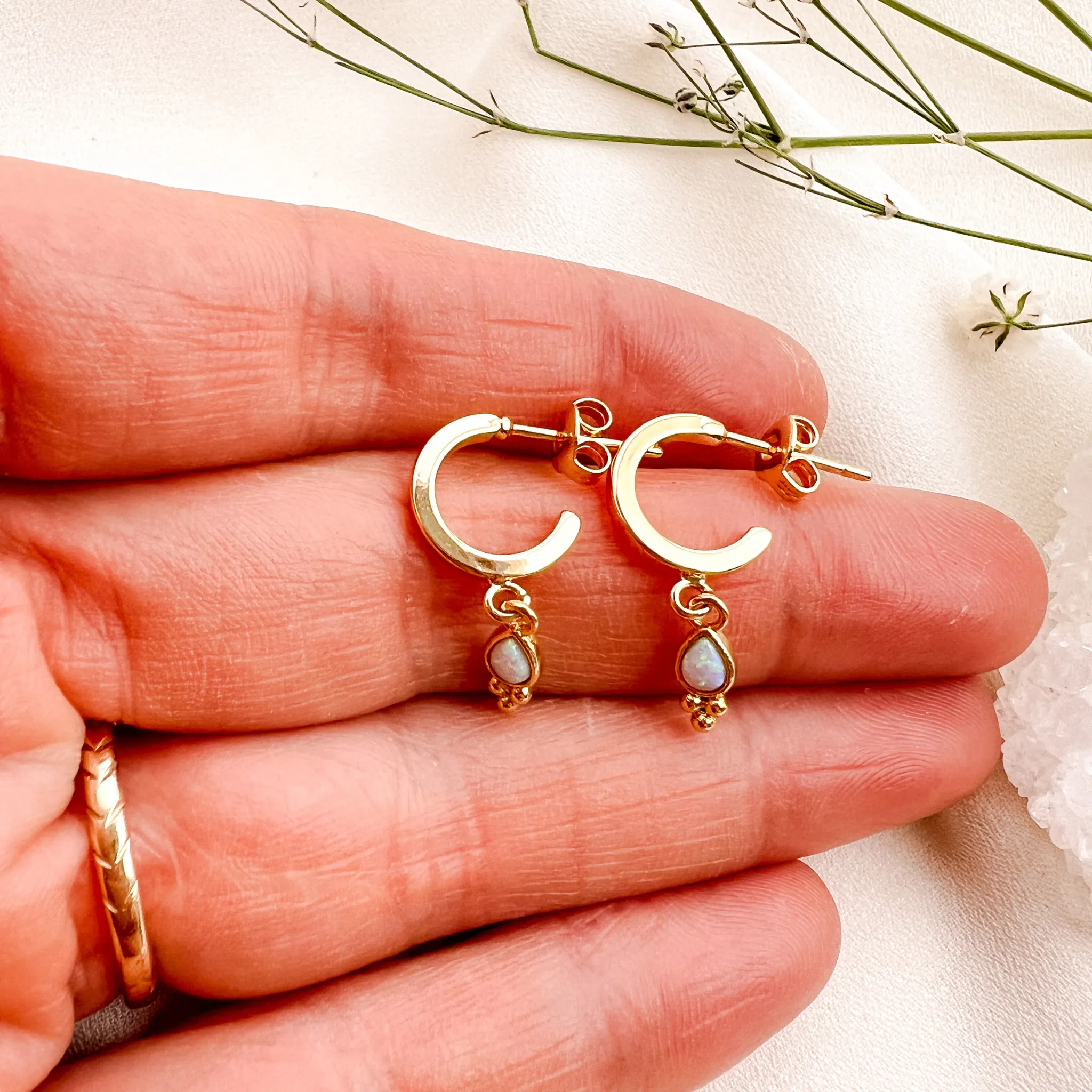 Opal Hoop Teardrop Earrings