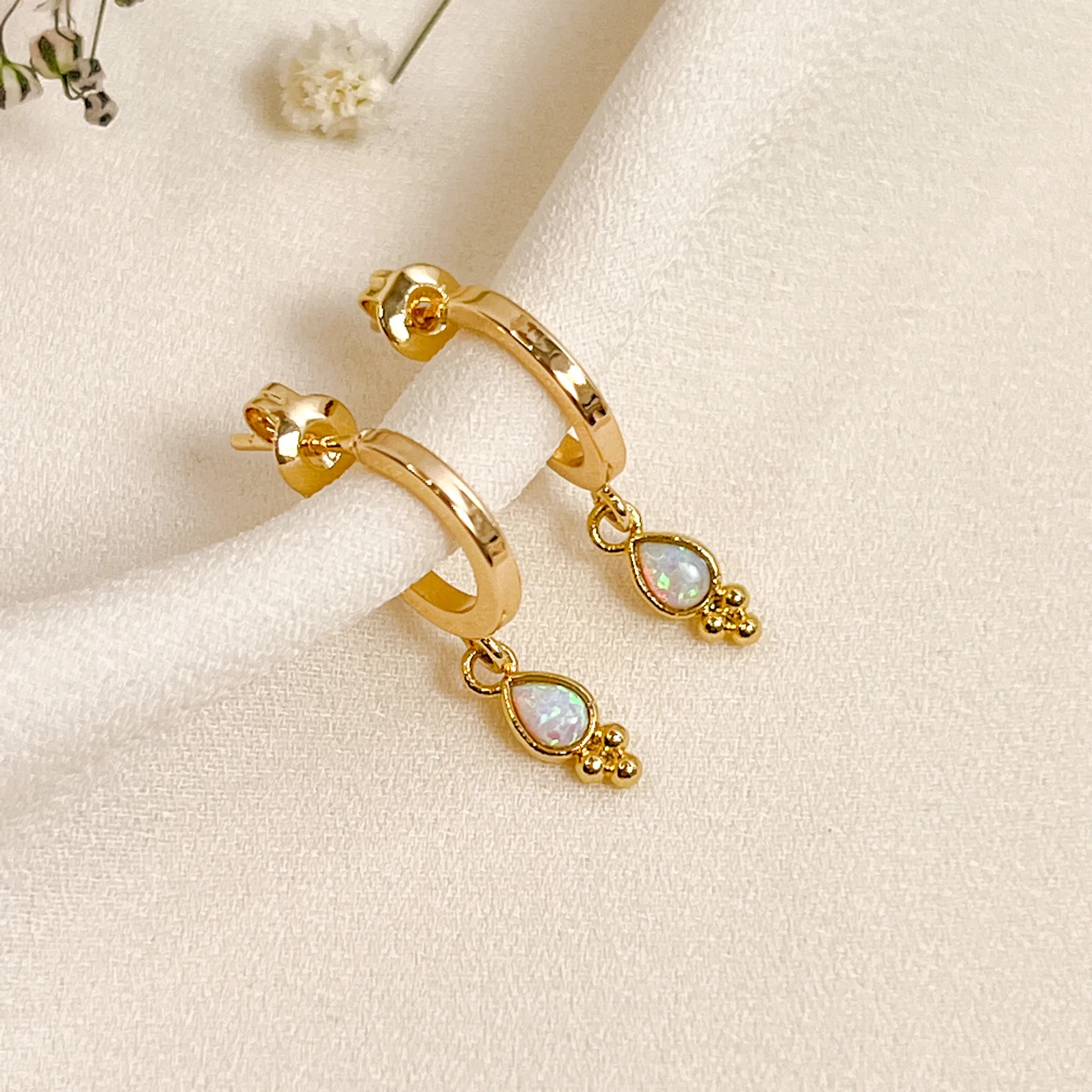 Opal Hoop Teardrop Earrings