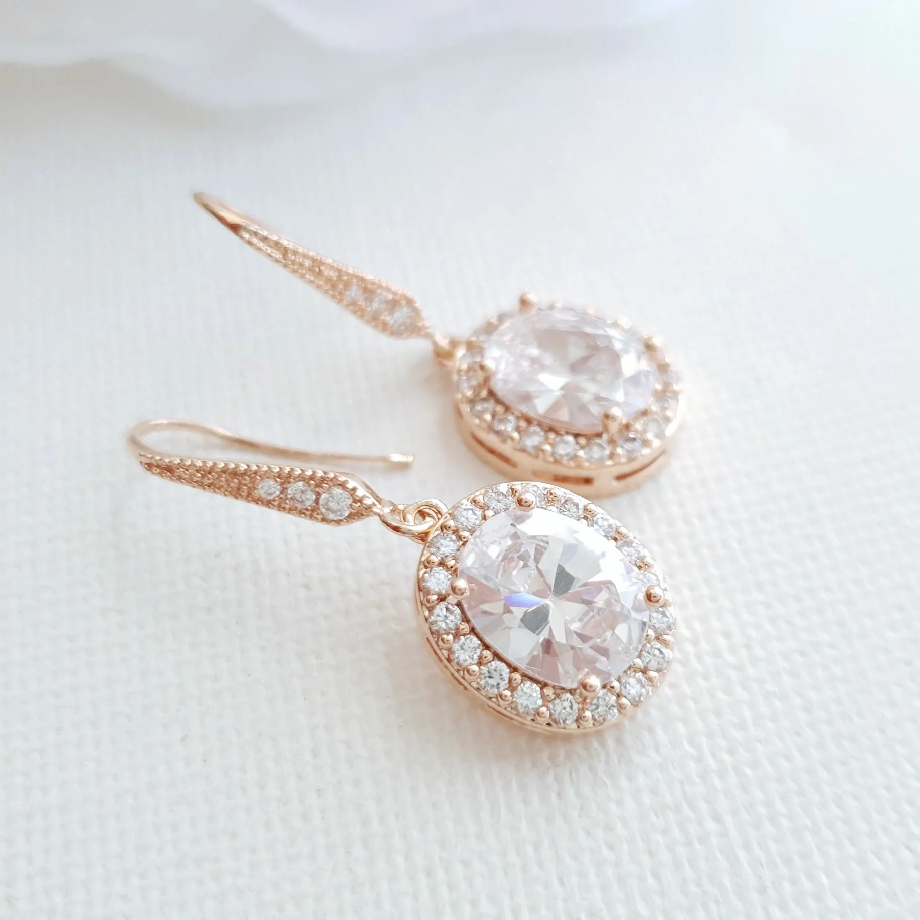 Oval Shaped Small Rose Gold Dangle Earring-Emily