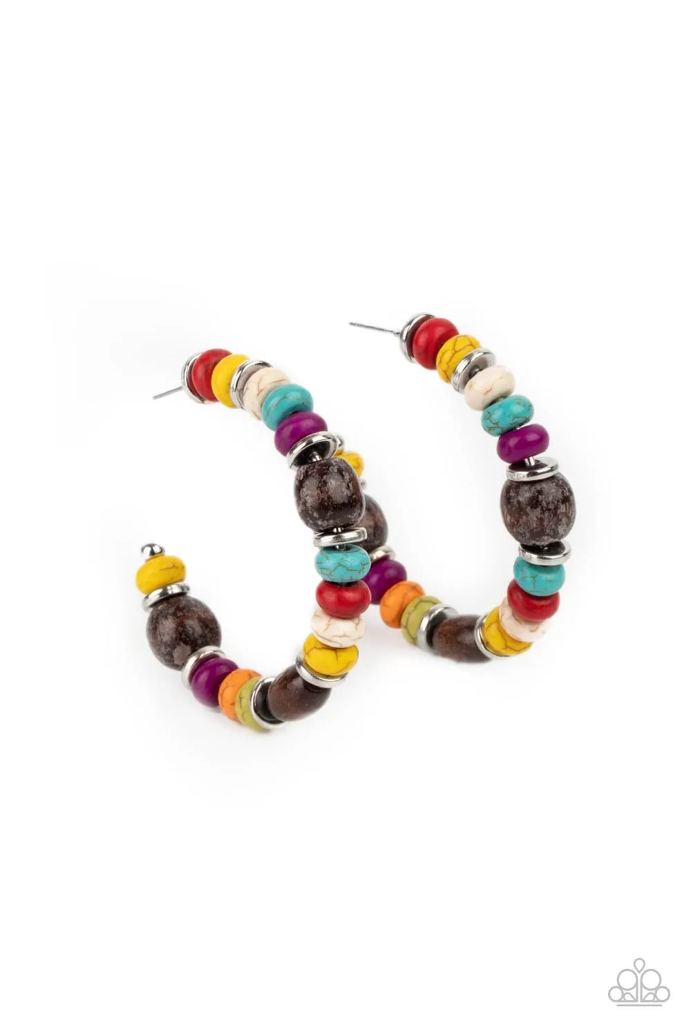 Paparazzi Definitely Down-To-Earth - Multi Wooden Hoops Earrings