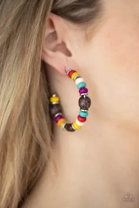 Paparazzi Definitely Down-To-Earth - Multi Wooden Hoops Earrings