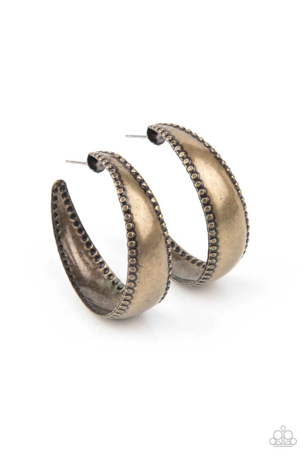 Paparazzi Earring ~ Burnished Benevolence - Brass Hoop Earring