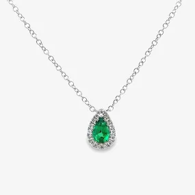 Pear Shaped Emerald & Diamond Halo Necklace